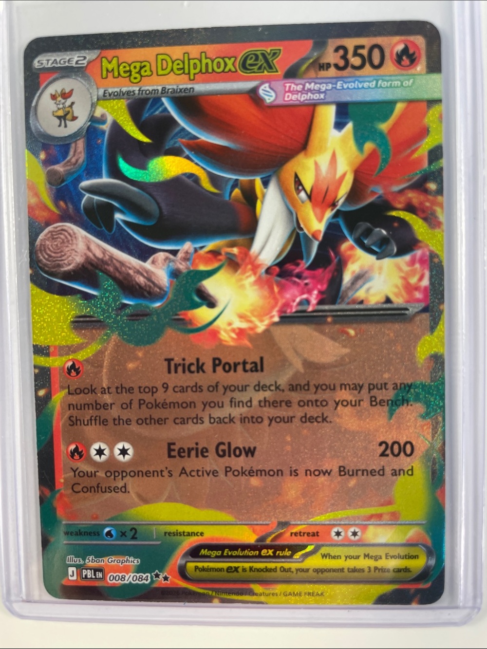 Pokemon Mega Delphox EX Holographic Card - Orange Red Yellow